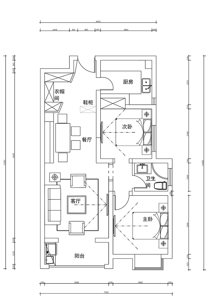 成都大晶裝飾公司裝修案例：布局緊湊的二居室戶型圖 2室2廳1廚1衛(wèi)驚艷時光